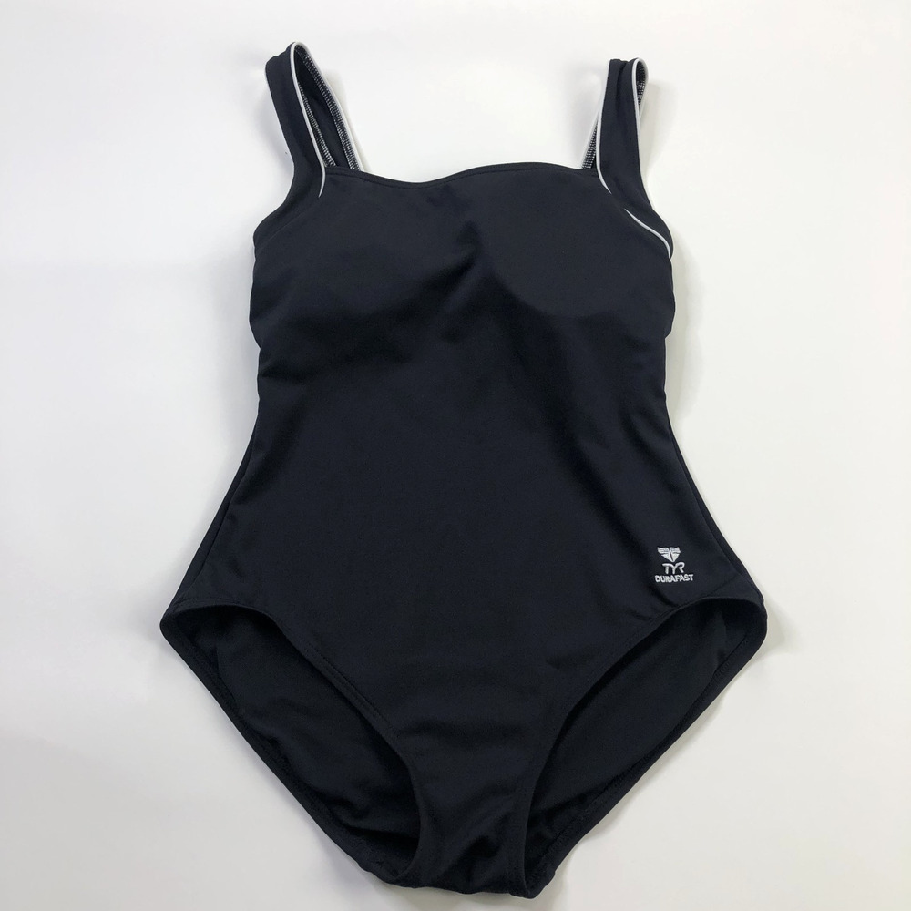 TYR 10 One Piece Square Neck Swimsuit Bathing Suit Tummy Control Swim Black